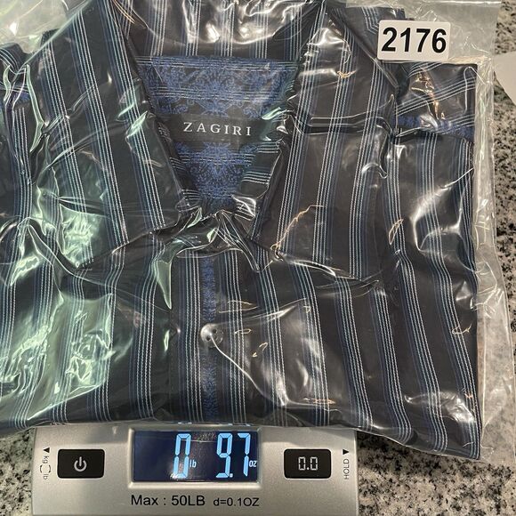 Zagiri Mens Blue Striped Flip Cuff Long Sleeve Button Up Cotton L - Picture 15 of 15